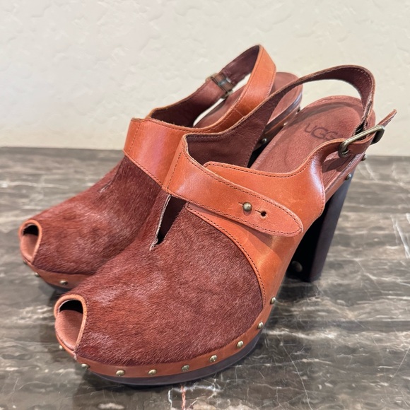 Ugg Nicco Leather Platform Clog Heels - Picture 1 of 14